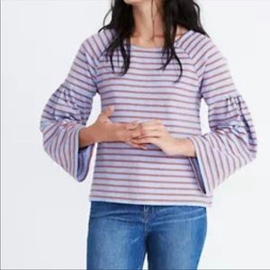 Madewell Shirred Sleeve Sailor Top in Blue/Orange Stripe Size Small
